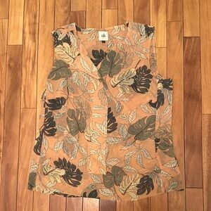 CAbi Women's Sleeveless Top with Leaf Print - Tan and Green